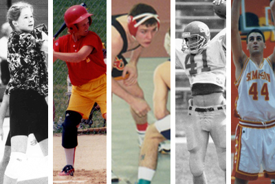 From left: Amy Trowbridge Stephens '99, Karen Smith Malloy '01, Britt Marolf '01, Marty James '94, Nick Ackerman '99