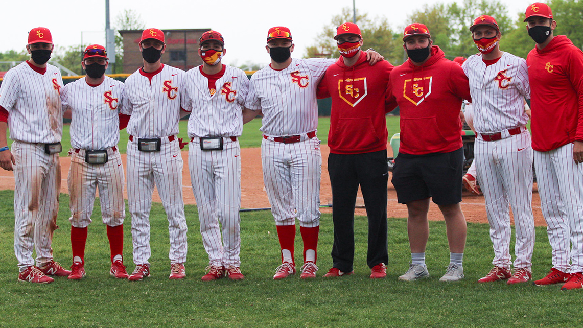 L-R: Josh Breitbarth, Alec Hensley, Noah Sacco, Brandon Urias, Kolton Arnold, Jonathan Sailstad, Quentin Sefrit, Jonathan Shelabarger, head coach Nathan Roling. Photo taken by Madison DePover