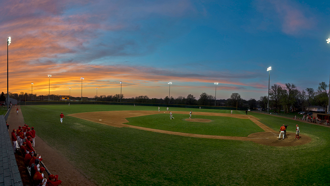 Simpson College's McBride Field at sunset.
