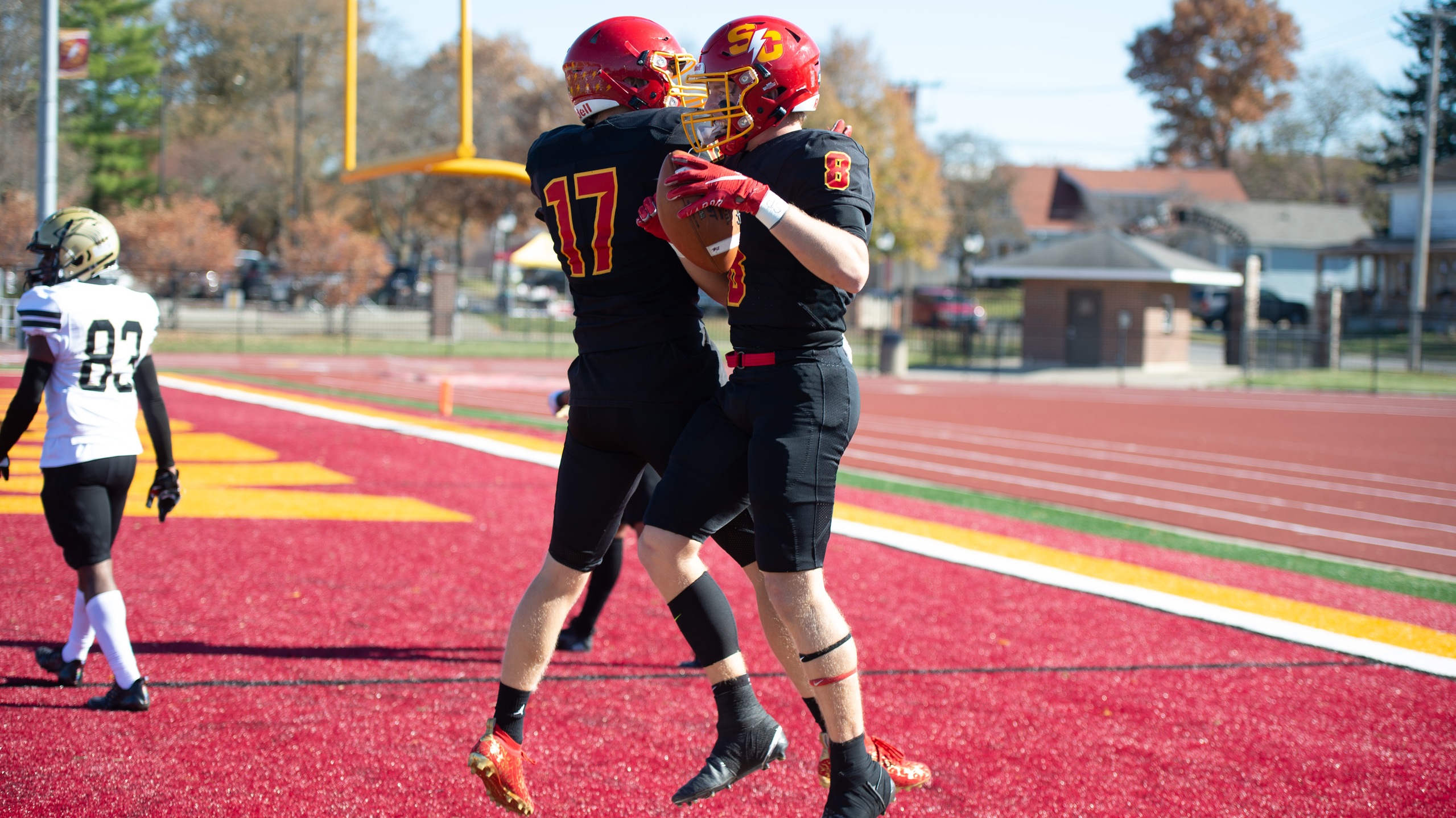 Hunter Dahlgren and Reed Worth celebrate a touchdown