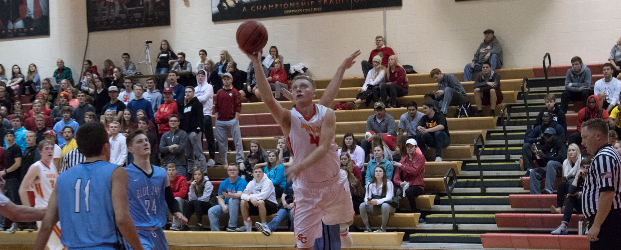 Sam Amsbaugh eclipsed 1,000 career points on Wednesday, Nov. 16 in the Storm's 83-61 win over Westminster. (photo by Austin Hronich)